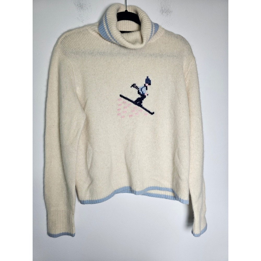 Vintage Apres Ski Neckworks Angora Wool Turtleneck Sweater Womens L Ivory Skier